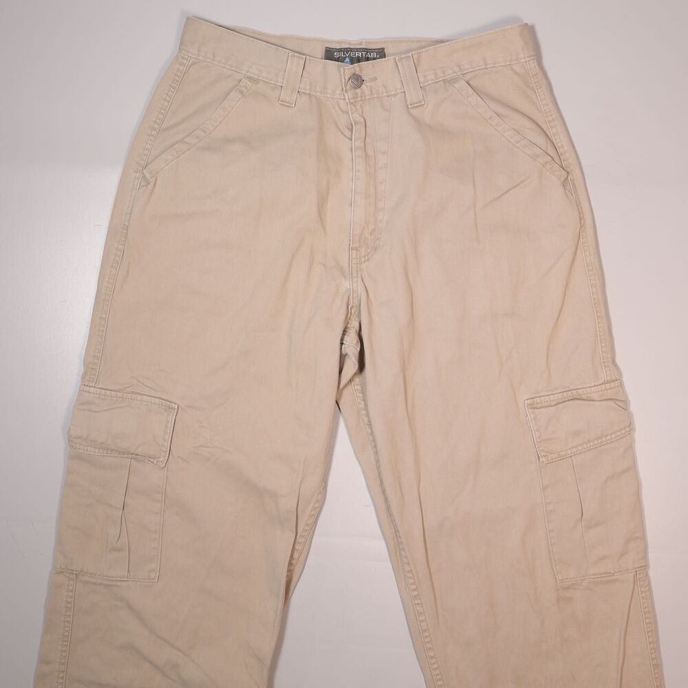 Vintage Levis Silvertab Cargo Pants Beige Khaki Baggy Y2K Mens 34x32